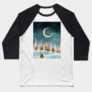 Magic winter forest watercolor illustration. Gingerbread Christmas trees winter landscape. Fantasy Candy world moonlight scenery. Cookie trees Baseball T-Shirt